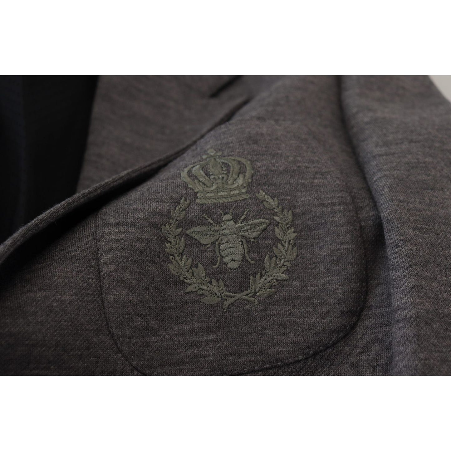 Dolce & Gabbana Elegant Gray Wool Blazer with Bee Crown Embroidery Dolce & Gabbana Dark Slate Gray