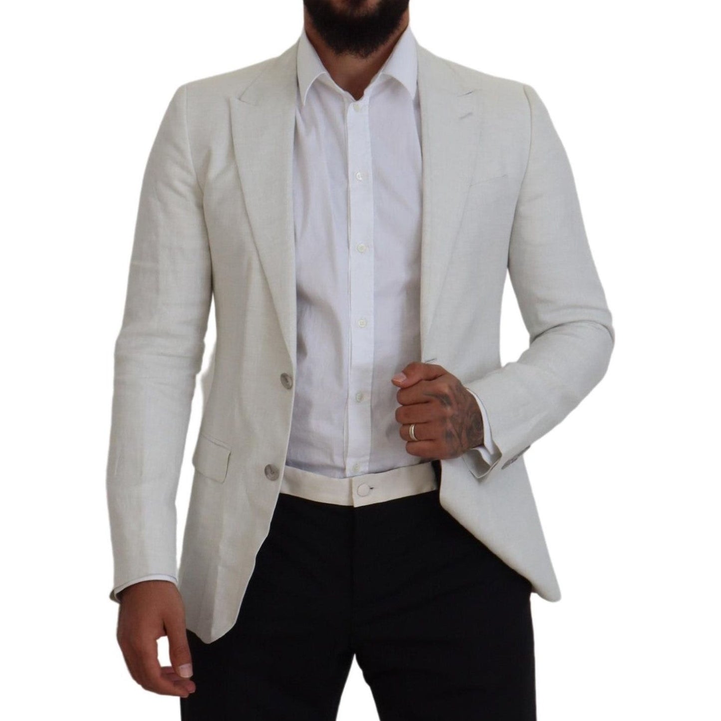 Dolce & Gabbana Elegant White Sicilia Single Breasted Blazer Dolce & Gabbana Dark Gray