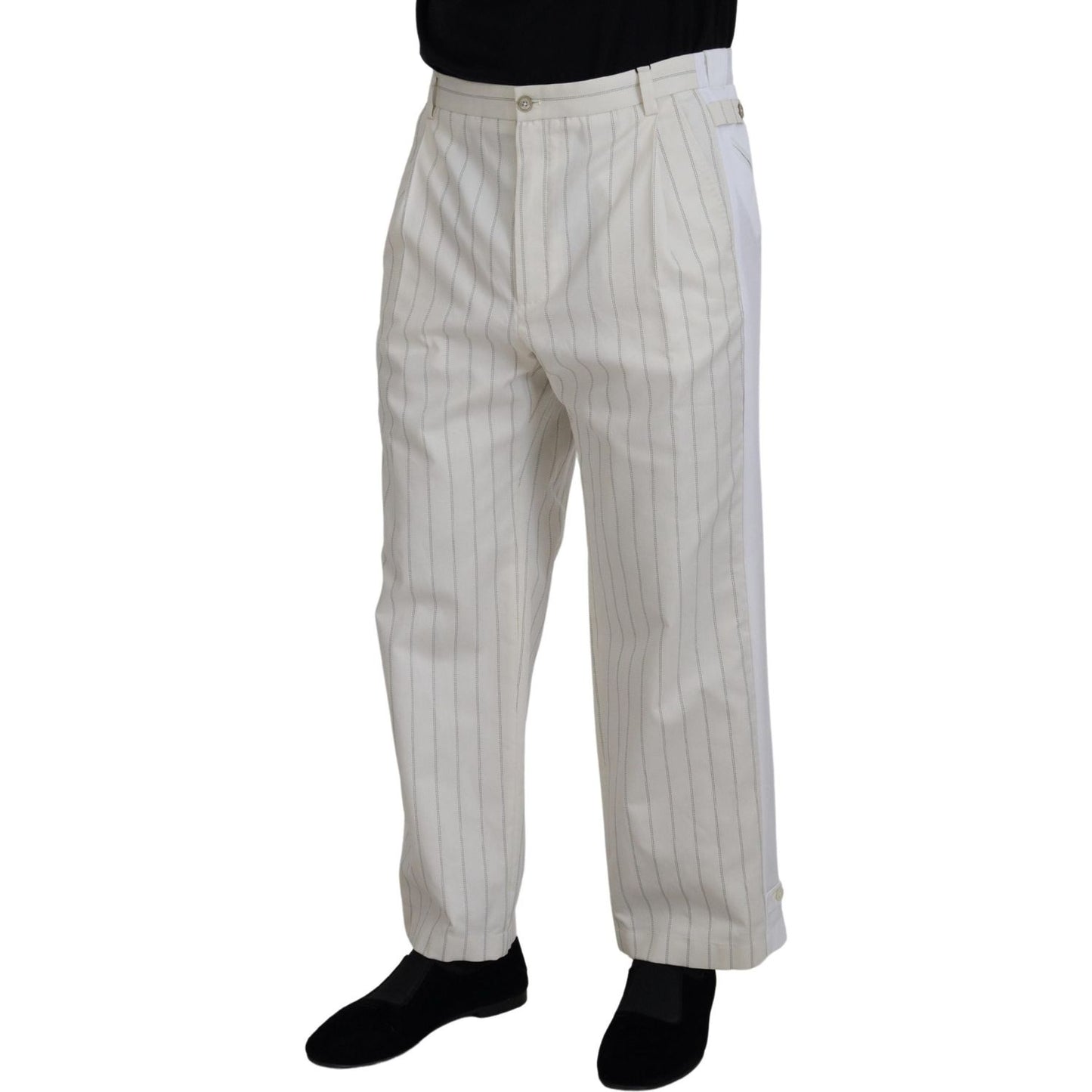 Dolce & Gabbana Elegant White Striped MainLine Trousers Dolce & Gabbana Dark Gray