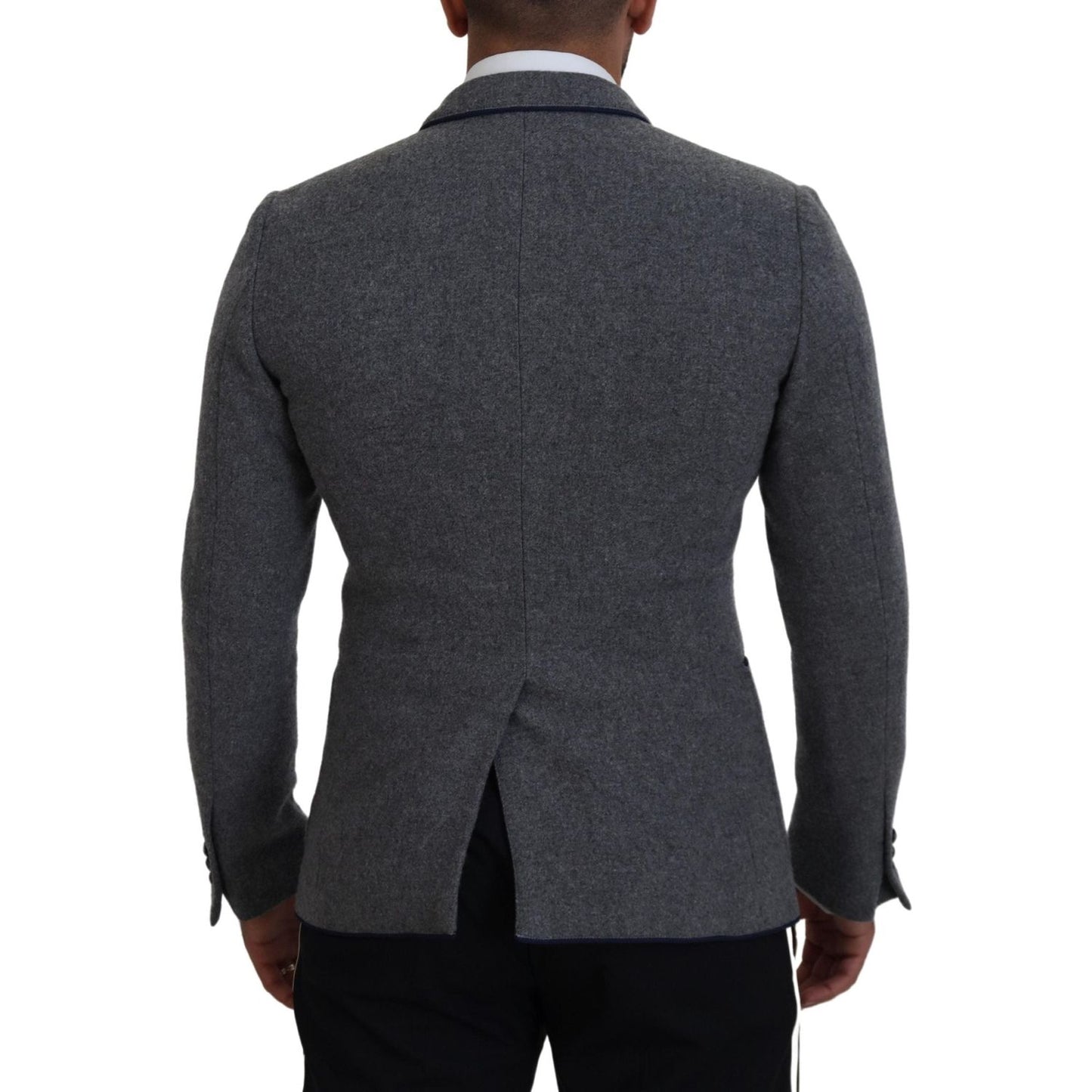 Dolce & Gabbana Elegant Gray Wool Blazer with Blue Rose Embroidery Dolce & Gabbana Dark Slate Gray