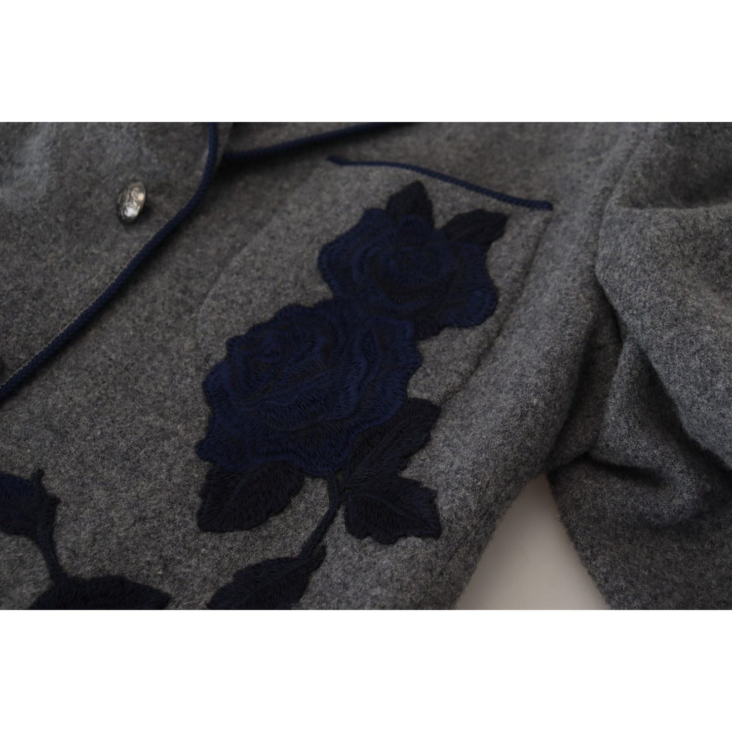Dolce & Gabbana Elegant Gray Wool Blazer with Blue Rose Embroidery Dolce & Gabbana Dark Slate Gray