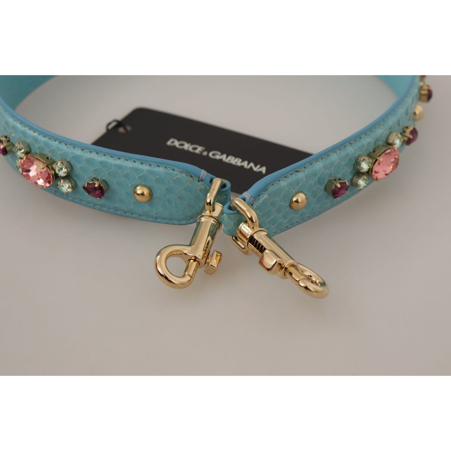 Dolce & Gabbana Elegant Blue Leather Bag Strap with Gold Accents Dolce & Gabbana Dark Gray