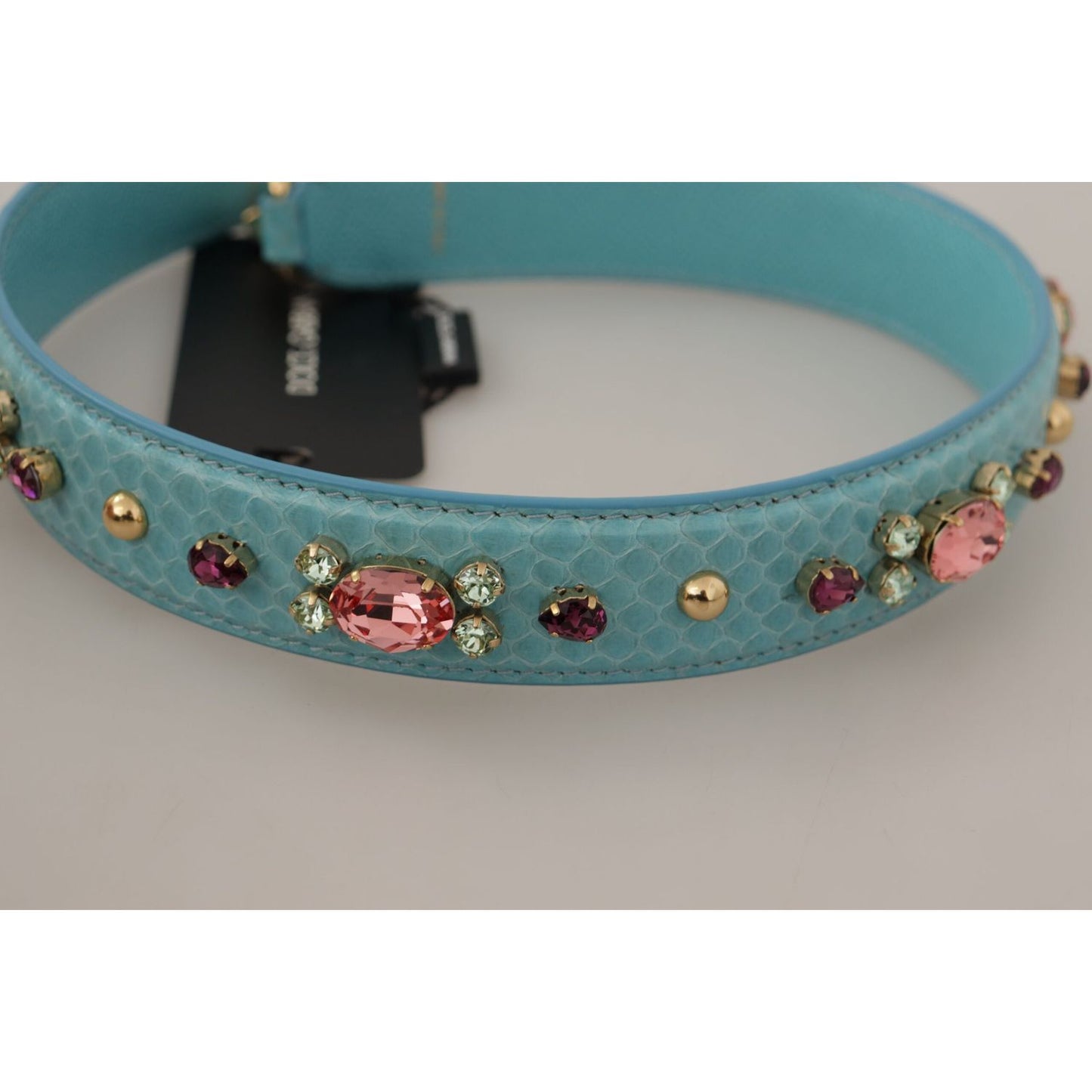 Dolce & Gabbana Elegant Blue Leather Bag Strap with Gold Accents Dolce & Gabbana Light Slate Gray