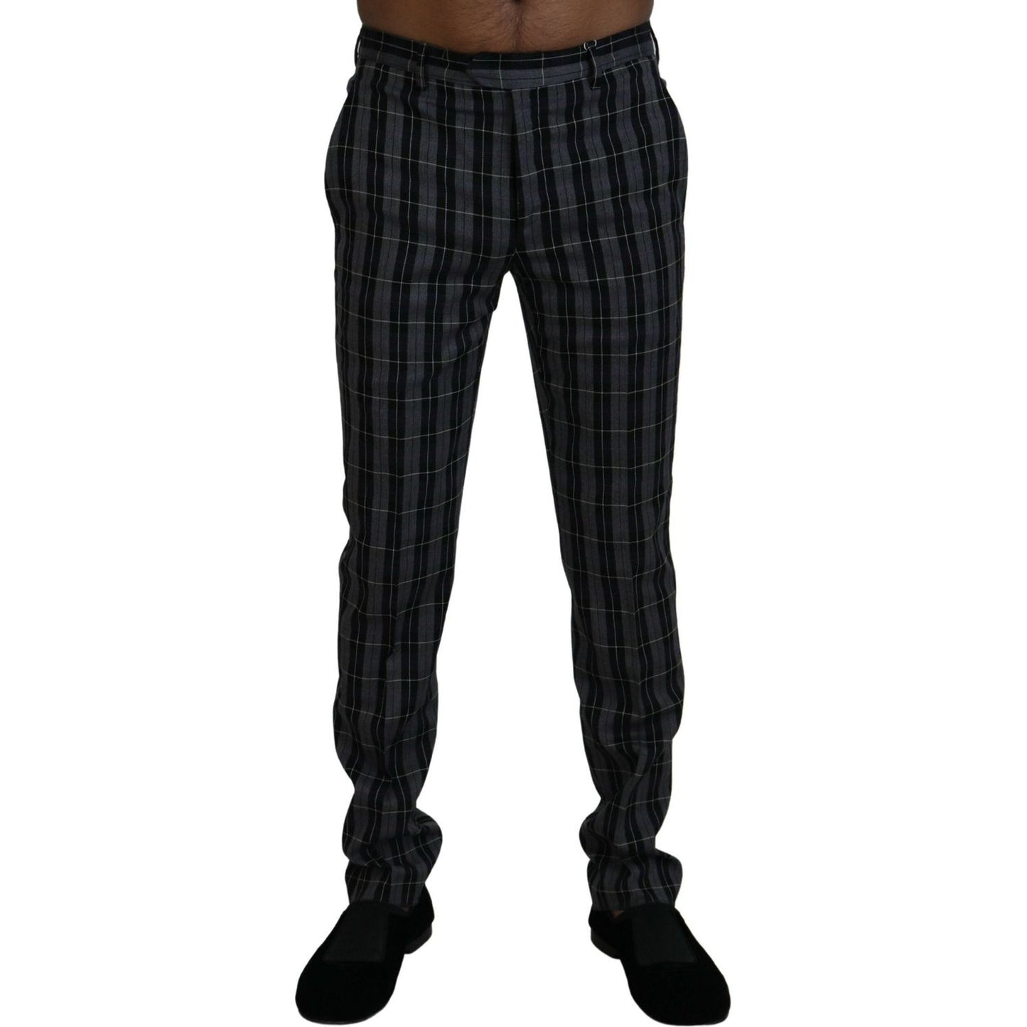 BENCIVENGA Elegant Gray Checkered Wool Chino Pants BENCIVENGA Black