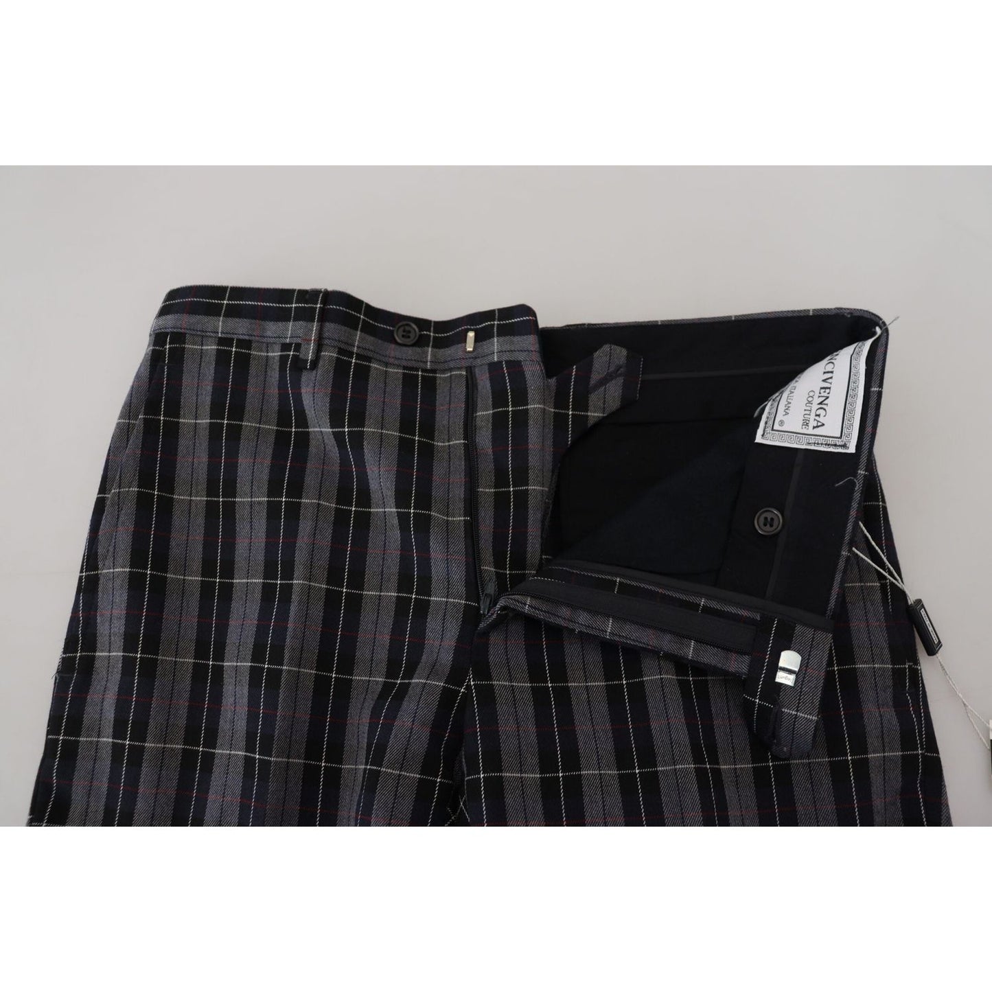 BENCIVENGA Elegant Gray Checkered Wool Chino Pants BENCIVENGA Black