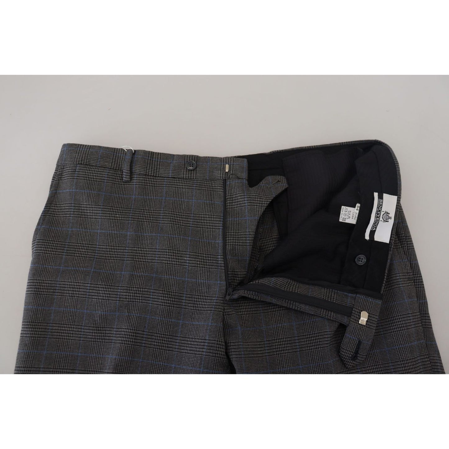 BENCIVENGA Elegant Checkered Wool Dress Pants for Men BENCIVENGA Gray