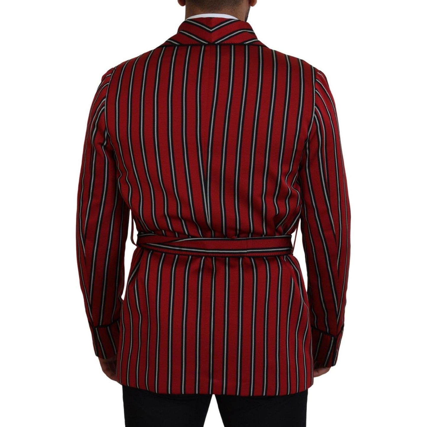 Dolce & Gabbana Elegant Red Striped Long Robe Luxury Wear Dolce & Gabbana Dark Red