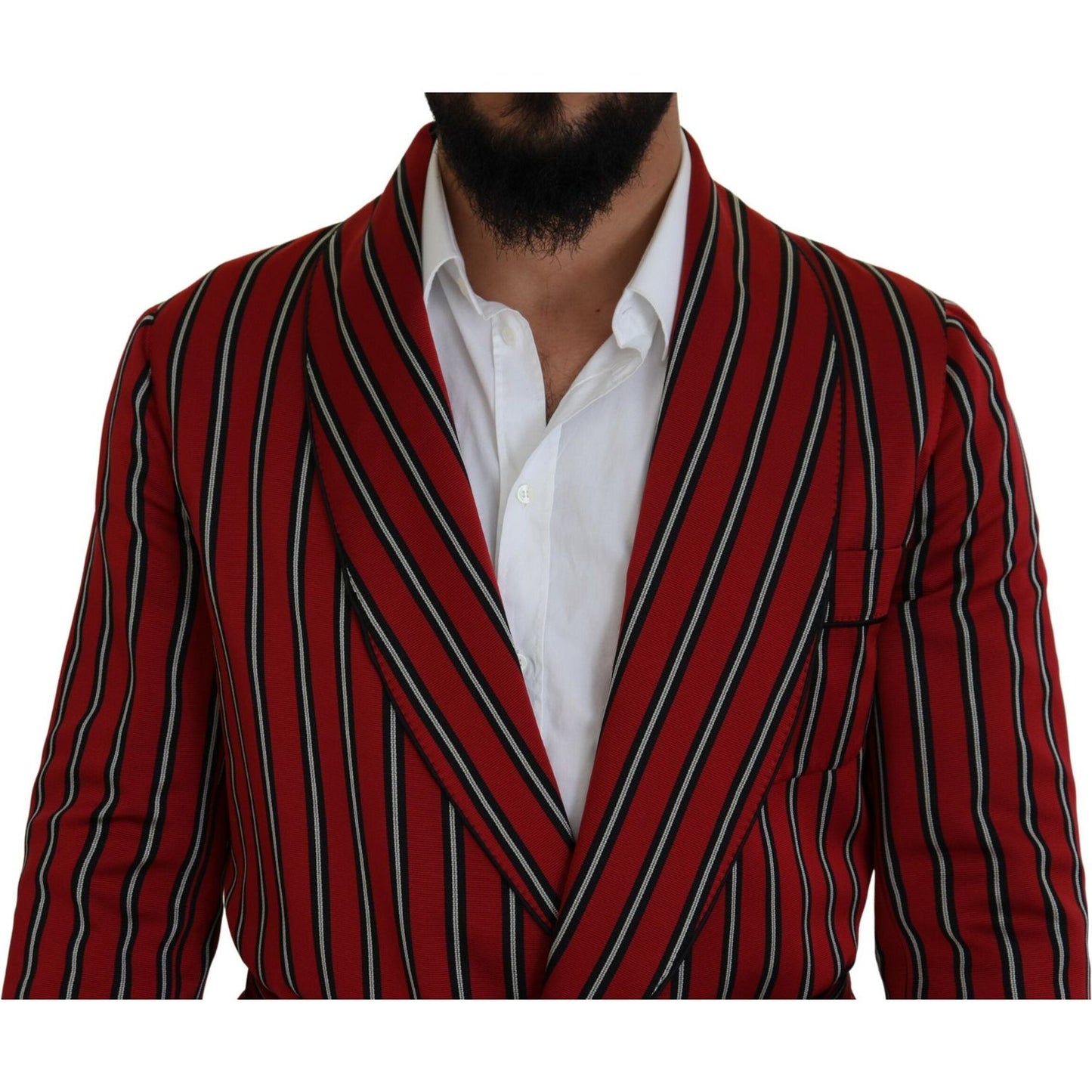 Dolce & Gabbana Elegant Red Striped Long Robe Luxury Wear Dolce & Gabbana Dark Red
