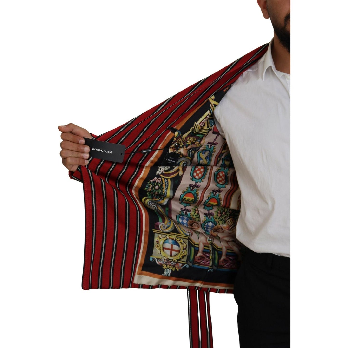 Dolce & Gabbana Elegant Red Striped Long Robe Luxury Wear Dolce & Gabbana Black