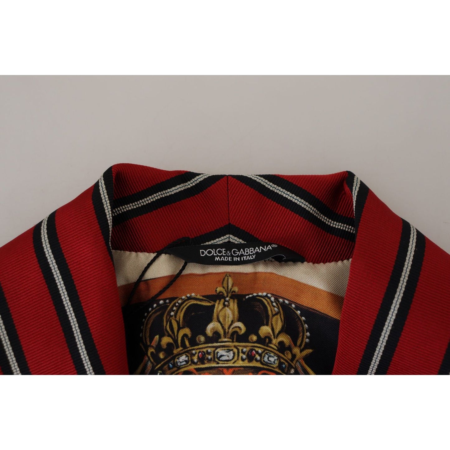 Dolce & Gabbana Elegant Red Striped Long Robe Luxury Wear Dolce & Gabbana Dark Gray