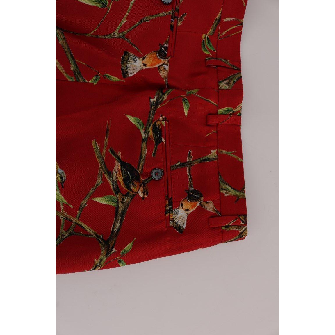 Dolce & Gabbana Elegant Silk Dress Trousers in Red Bird Print Dolce & Gabbana Dark Gray