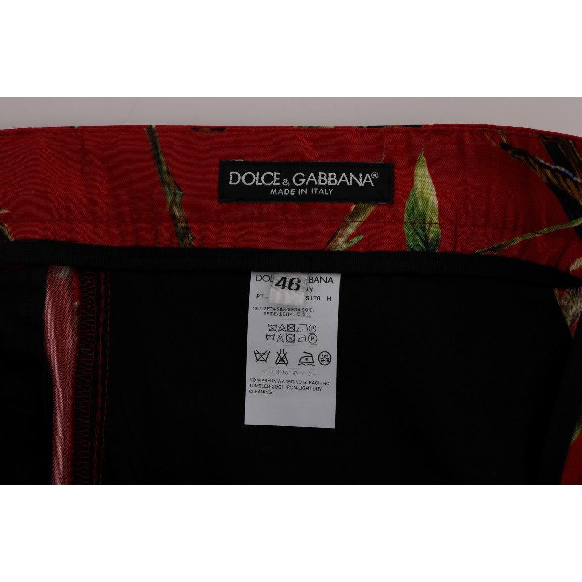 Dolce & Gabbana Elegant Silk Dress Trousers in Red Bird Print Dolce & Gabbana Light Slate Gray