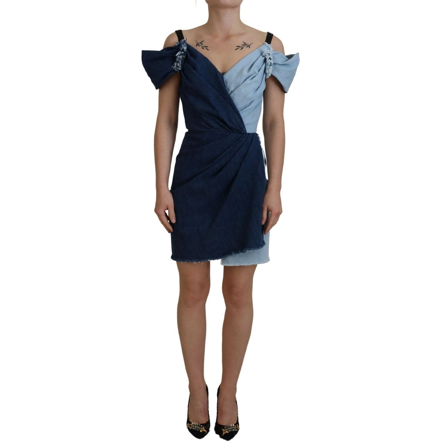 Dolce & Gabbana Chic Two Tone Denim Sheath Dress Dolce & Gabbana Dark Slate Gray