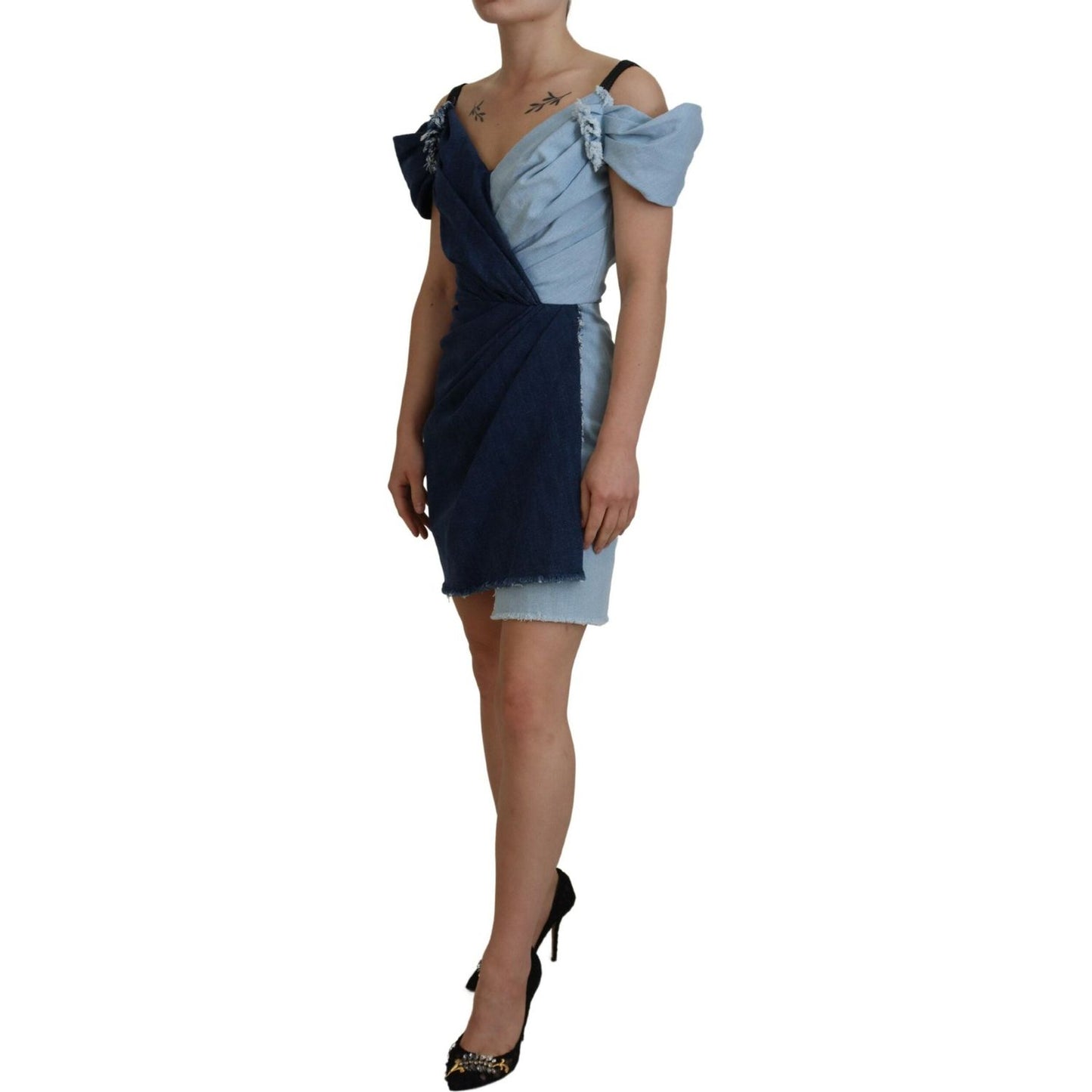 Dolce & Gabbana Chic Two Tone Denim Sheath Dress Dolce & Gabbana Dim Gray