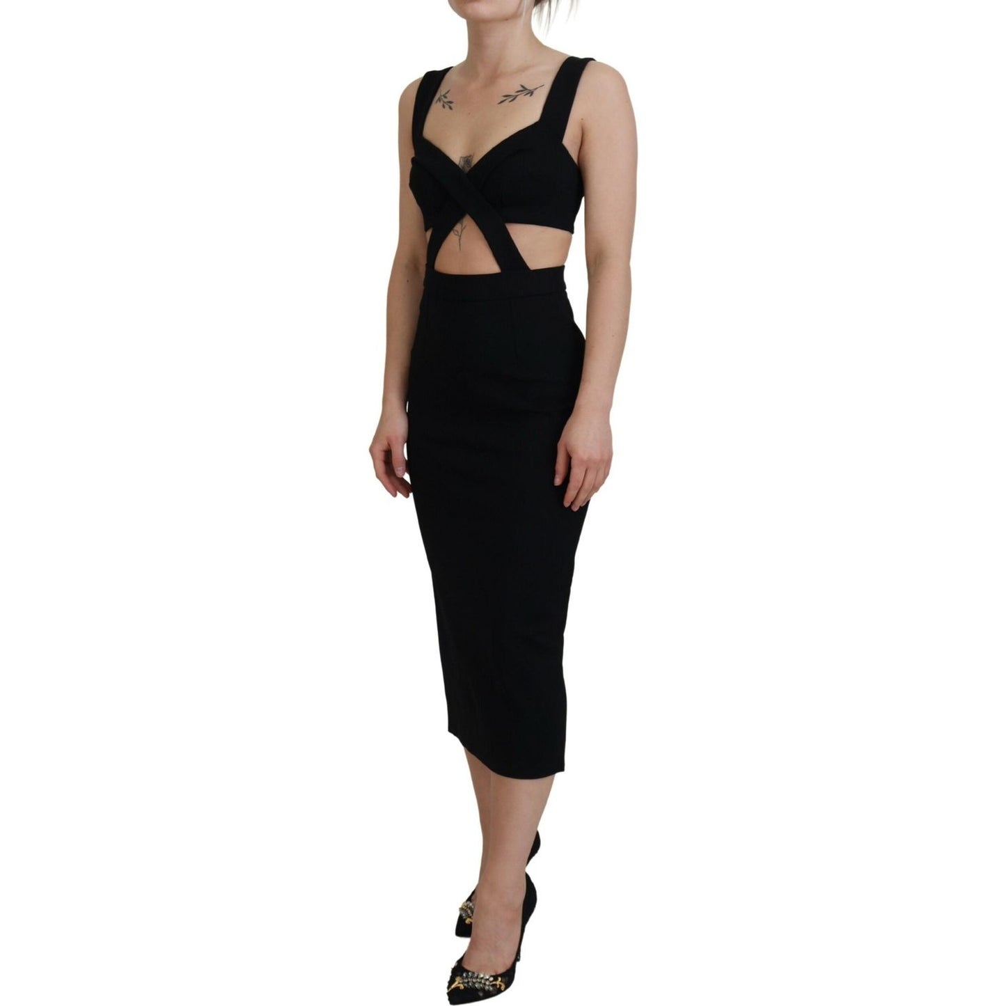 Dolce & Gabbana Elegant Black Midi Sheath Dress Dolce & Gabbana Rosy Brown