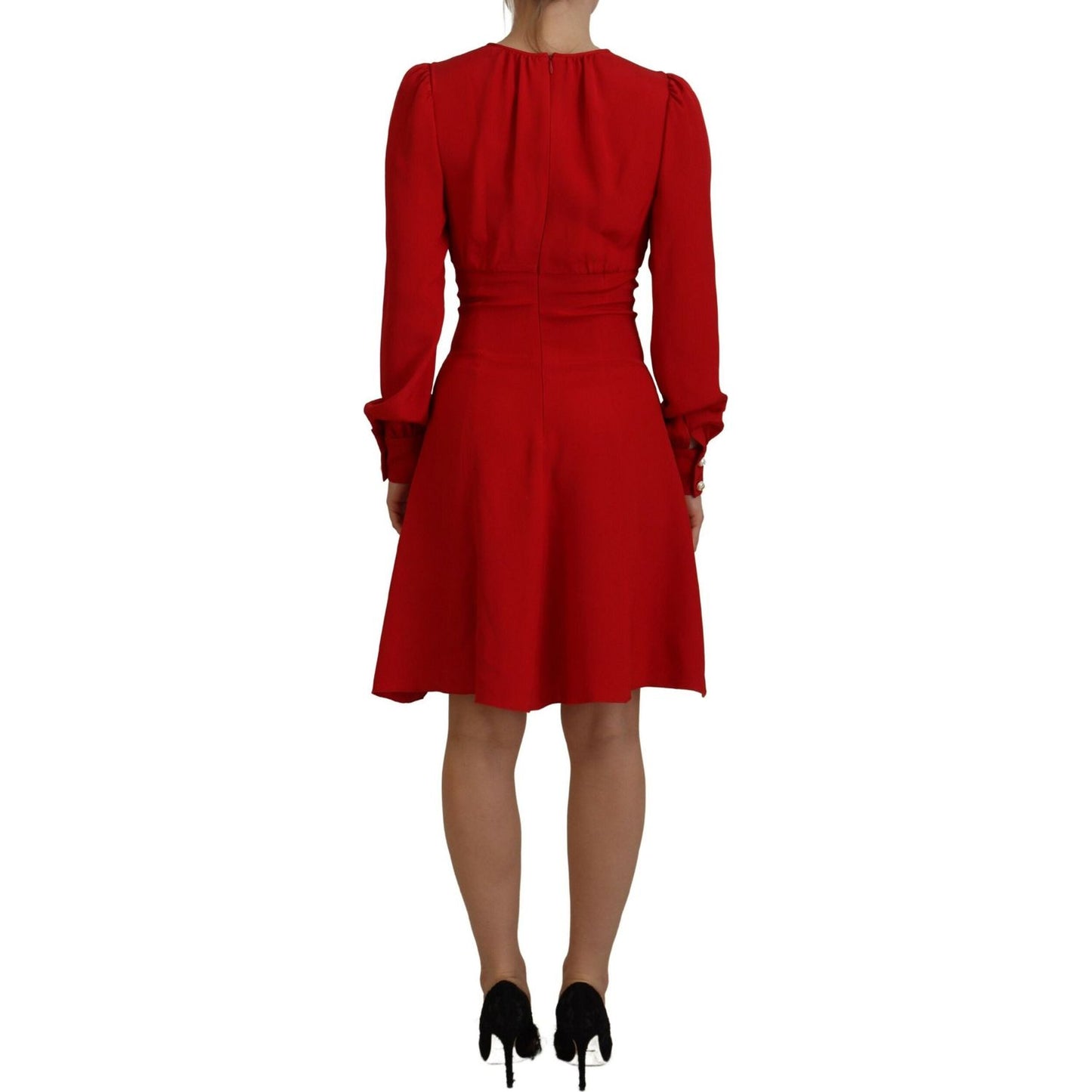 Dolce & Gabbana Elegant Red Silk A-Line Knee Length Dress Dolce & Gabbana Dark Red