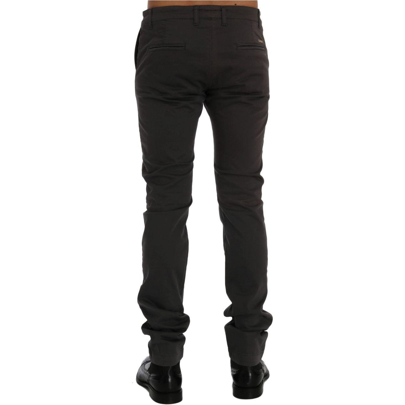 GF Ferre Elegant Slim-Fit Gray Cotton Trousers GF Ferre Black