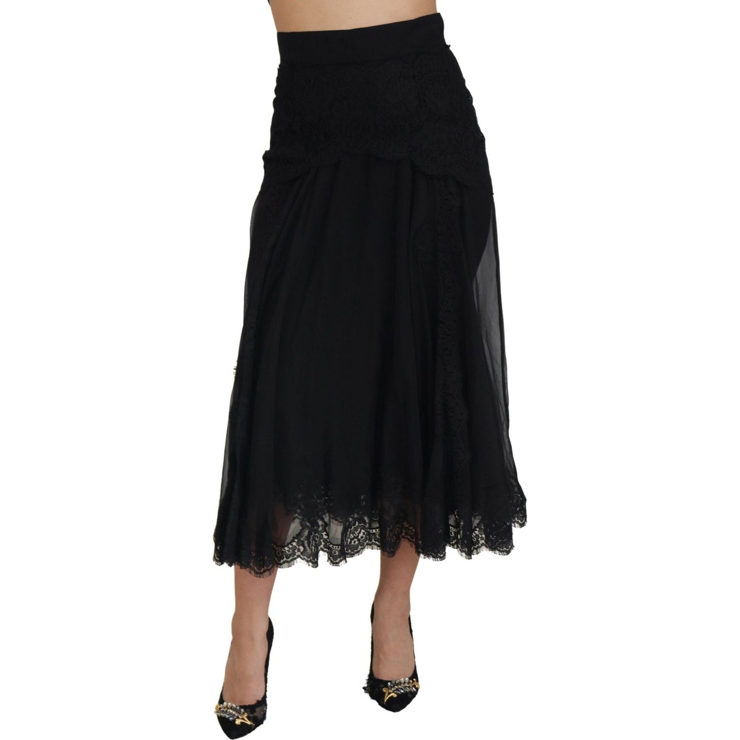 Dolce & Gabbana Elegant High-Waist Midi Silk-Blend Skirt Dolce & Gabbana Black