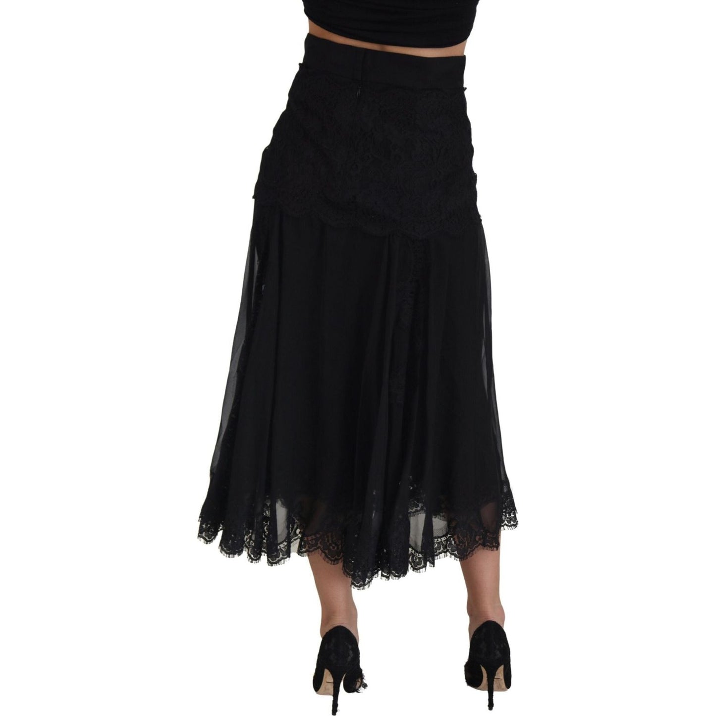 Dolce & Gabbana Elegant High-Waist Midi Silk-Blend Skirt Dolce & Gabbana Black