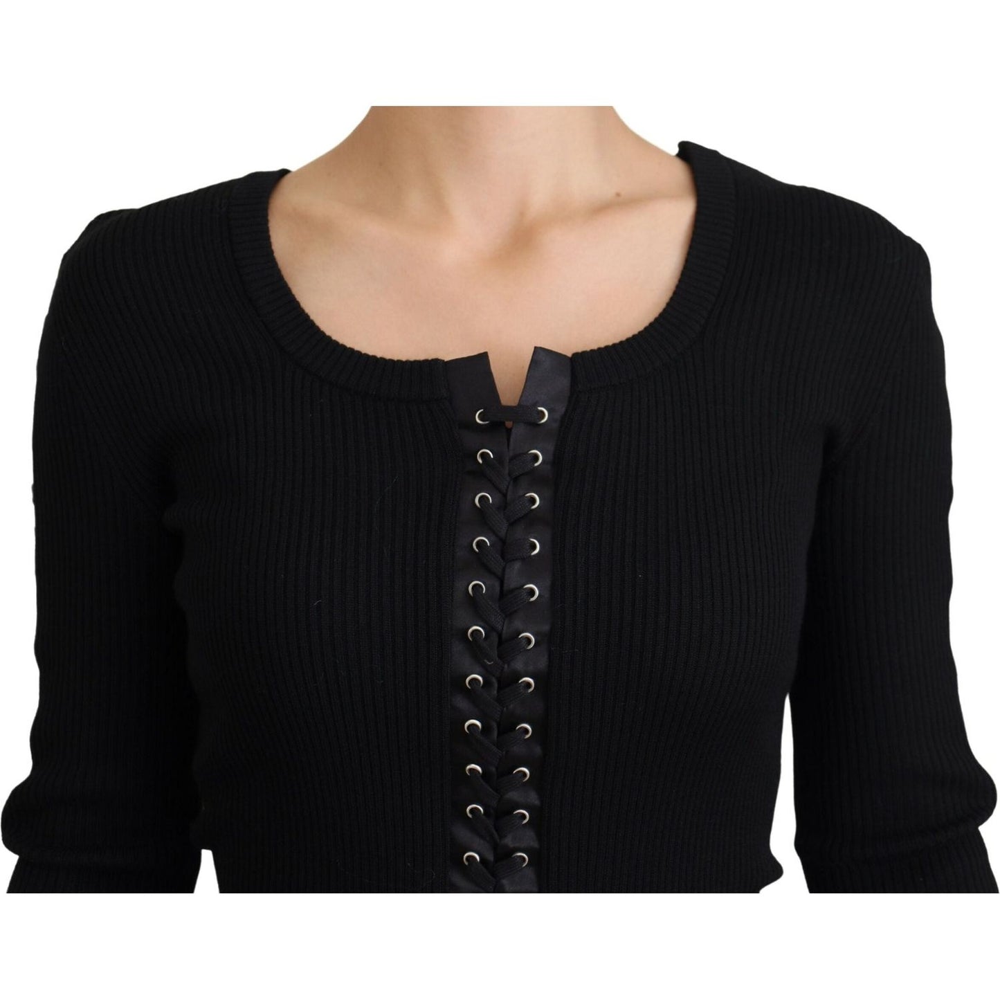 Dolce & Gabbana Elegant Black Tie-Up Slim Fit Sweater Dolce & Gabbana Black