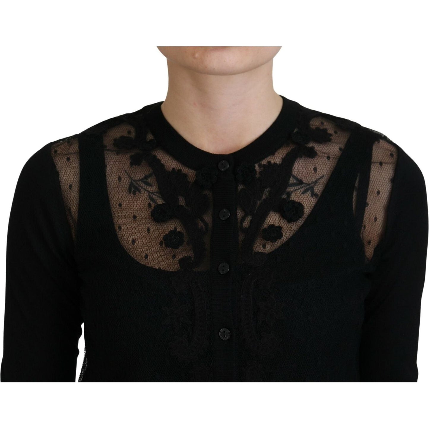 Dolce & Gabbana Elegant Black Floral Lace Cardigan Sweater Dolce & Gabbana Black