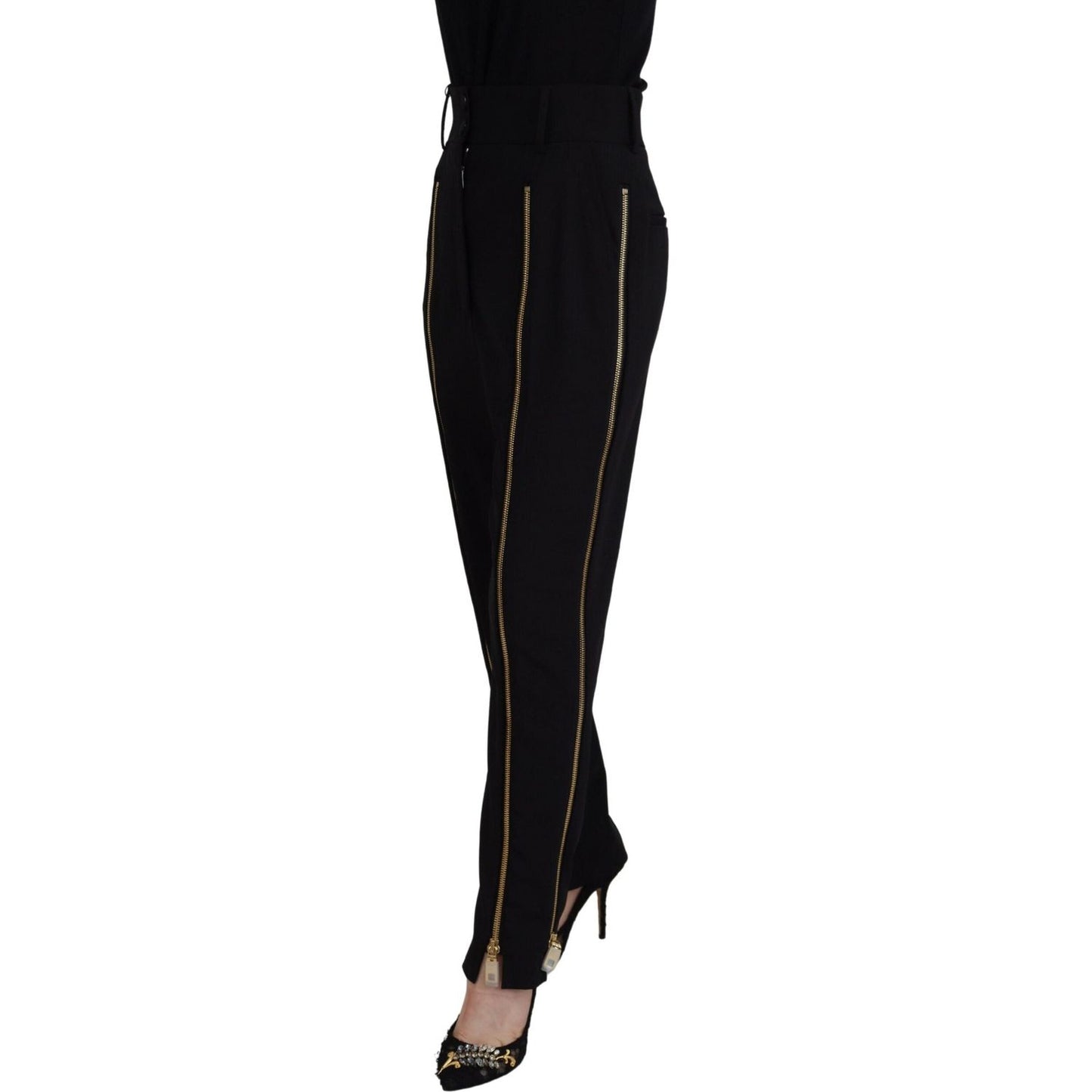 Dolce & Gabbana Elegant High Waist Tapered Wool Pants Dolce & Gabbana Black