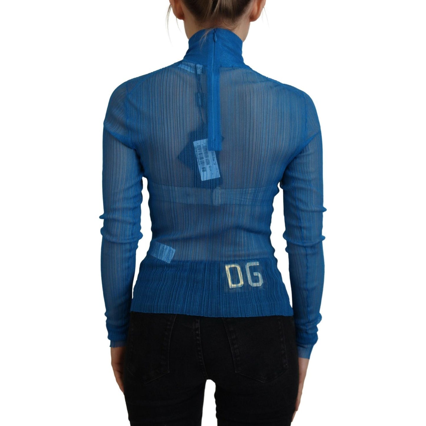 Dolce & Gabbana Elegant Blue Mesh Blouse Top Dolce & Gabbana Dark Slate Gray