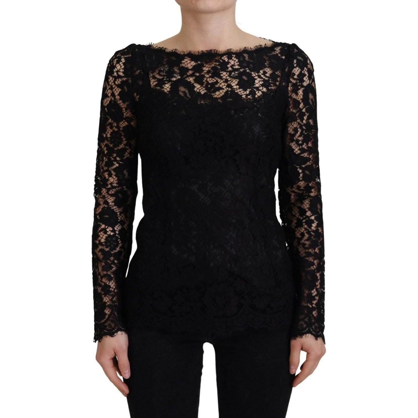 Dolce & Gabbana Elegant Floral Lace Long Sleeve Top Dolce & Gabbana Black