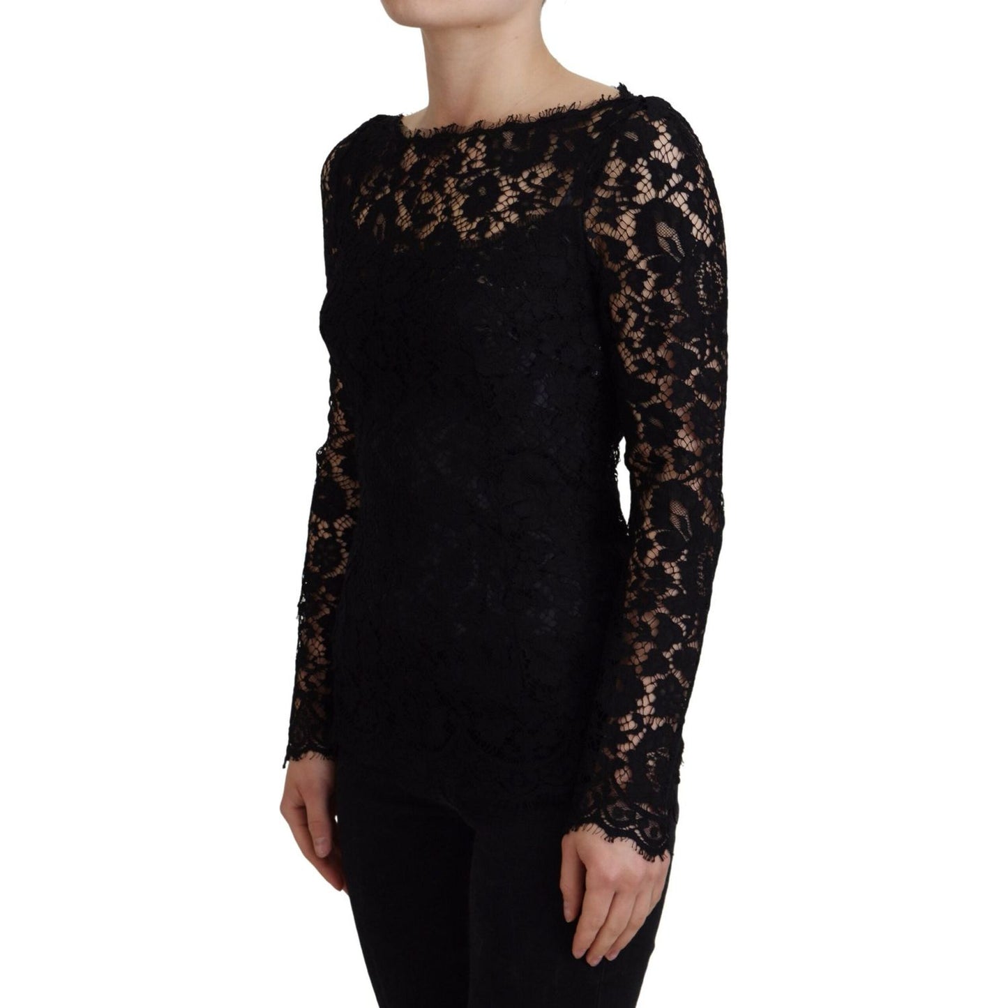 Dolce & Gabbana Elegant Floral Lace Long Sleeve Top Dolce & Gabbana Black