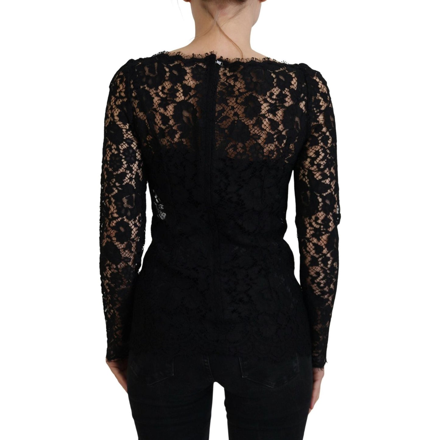 Dolce & Gabbana Elegant Floral Lace Long Sleeve Top Dolce & Gabbana Black