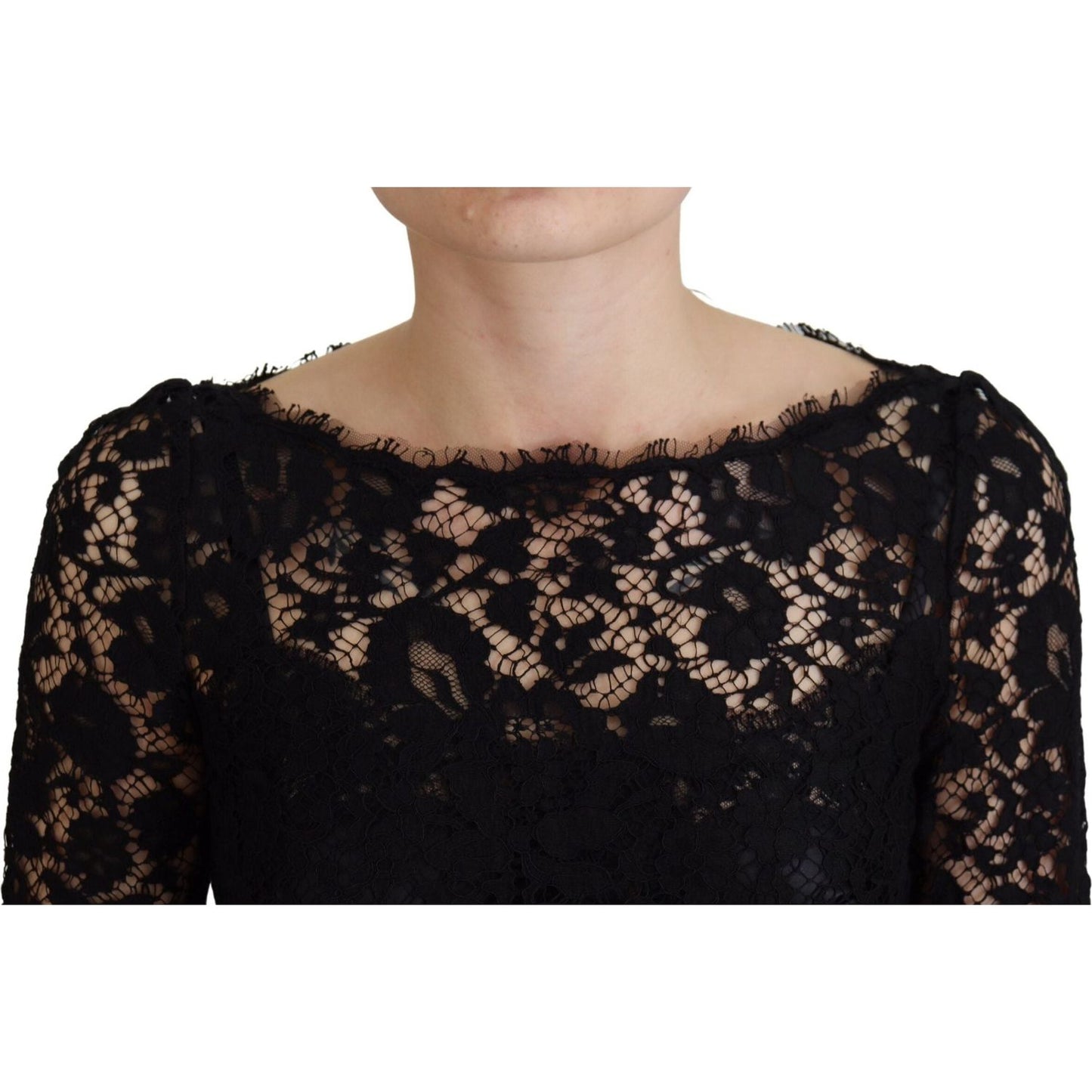 Dolce & Gabbana Elegant Floral Lace Long Sleeve Top Dolce & Gabbana Rosy Brown