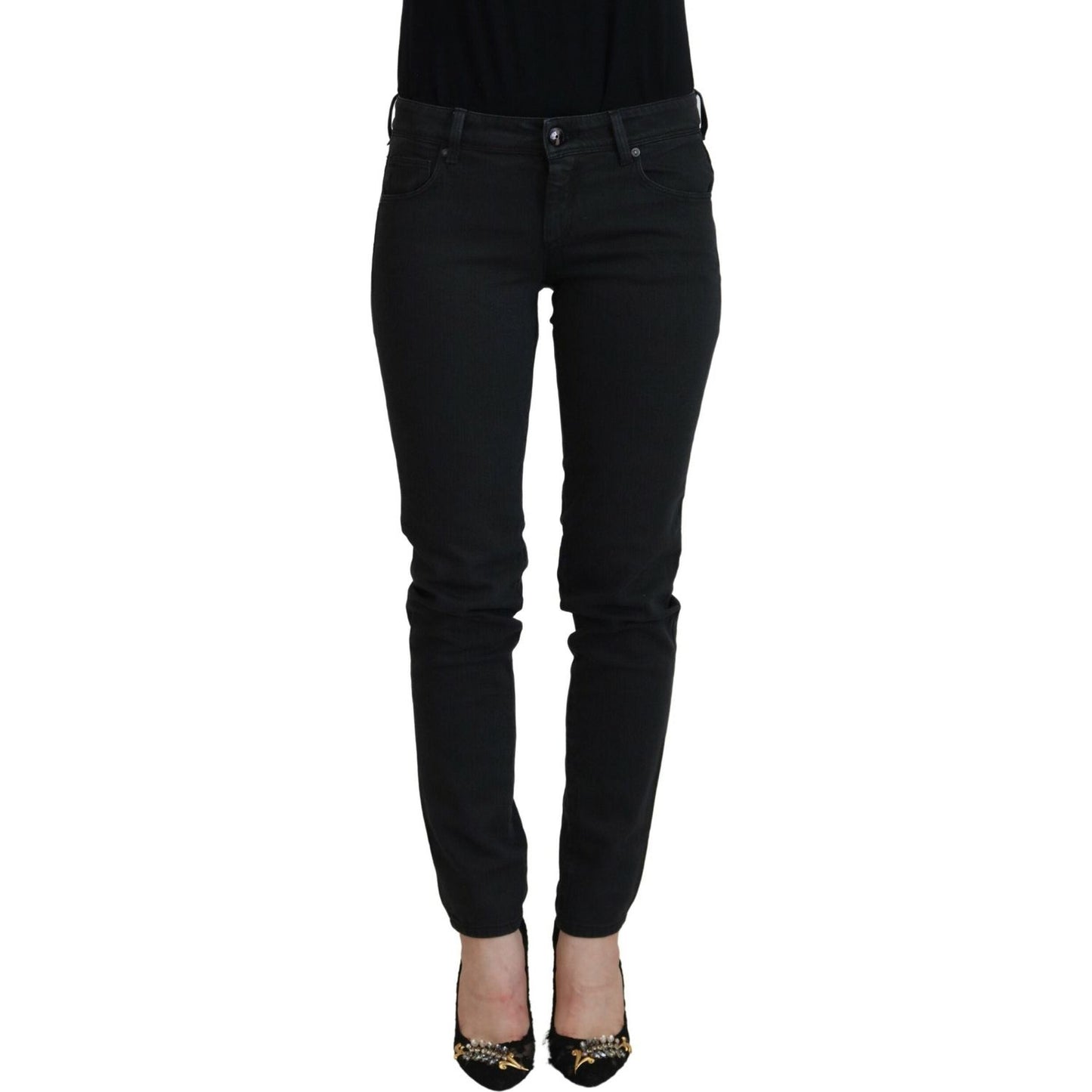Ermanno Scervino Chic Low Waist Black Skinny Jeans Ermanno Scervino Black