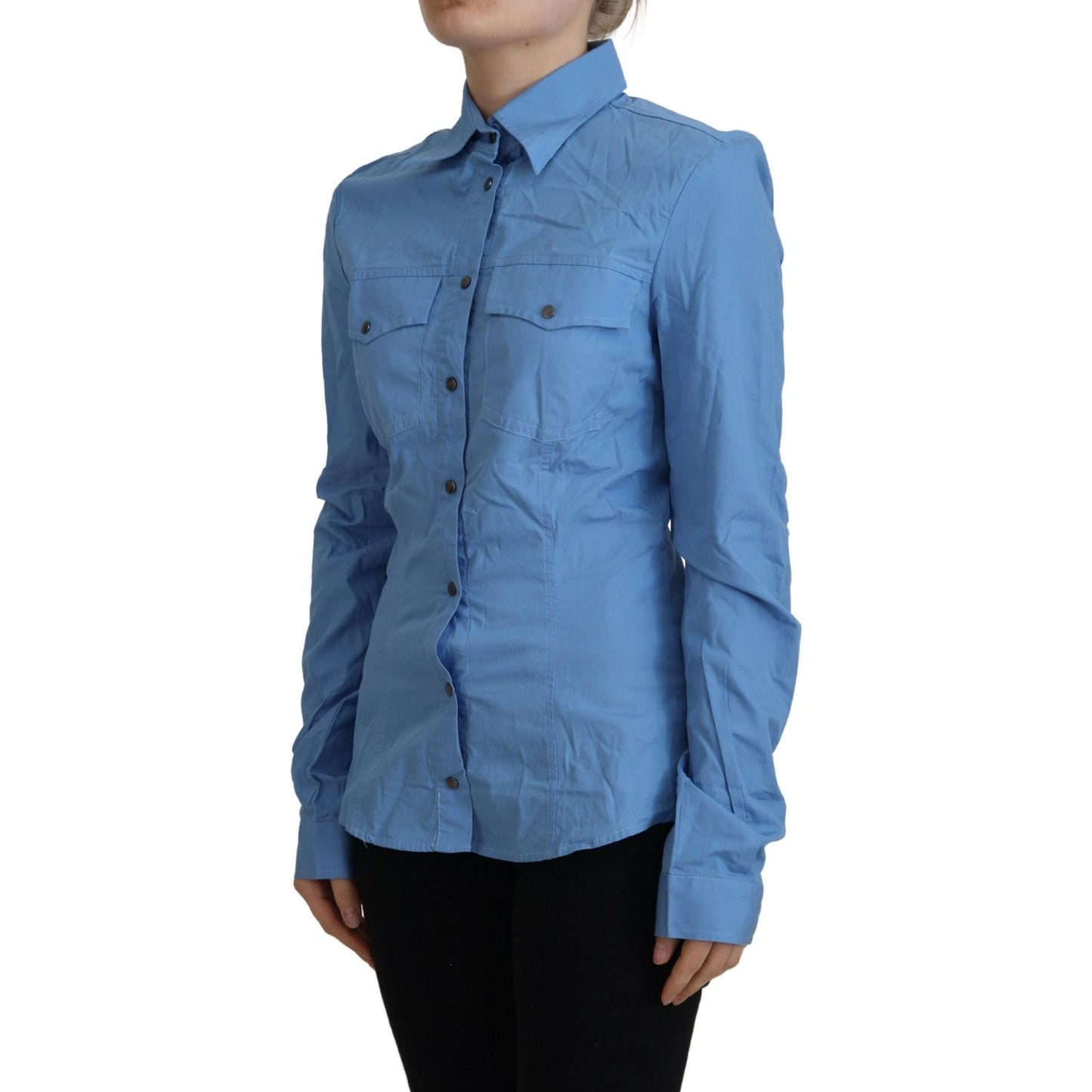 Ferre Elegant Blue Cotton Long Sleeve Polo Top Ferre Steel Blue