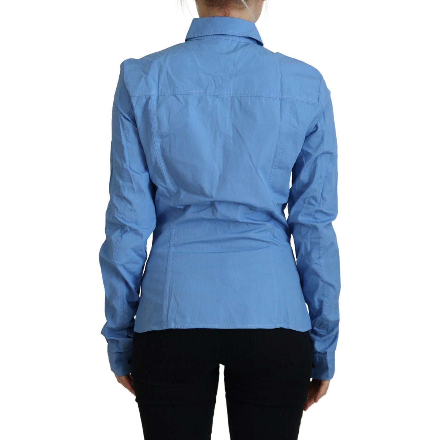 Ferre Elegant Blue Cotton Long Sleeve Polo Top Ferre Steel Blue