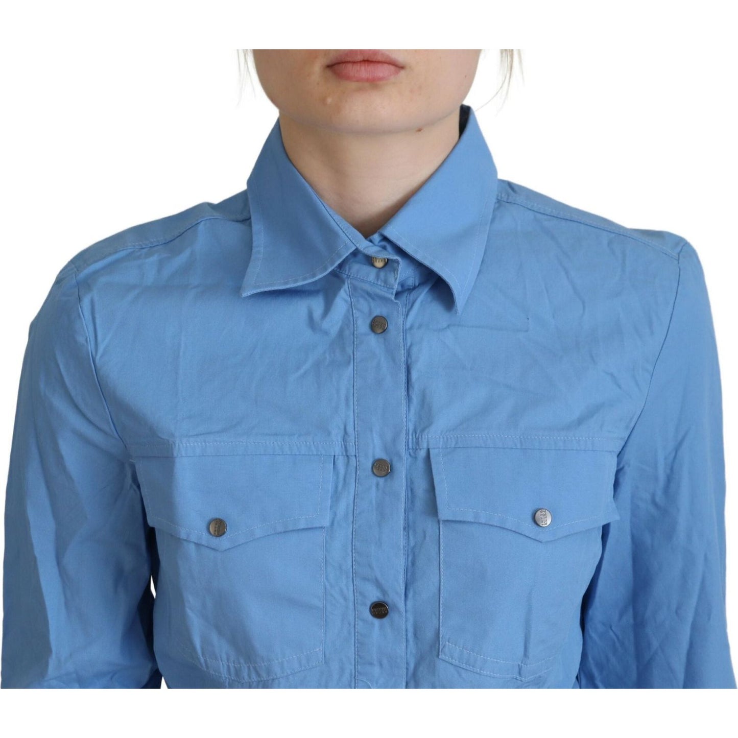 Ferre Elegant Blue Cotton Long Sleeve Polo Top Ferre Steel Blue