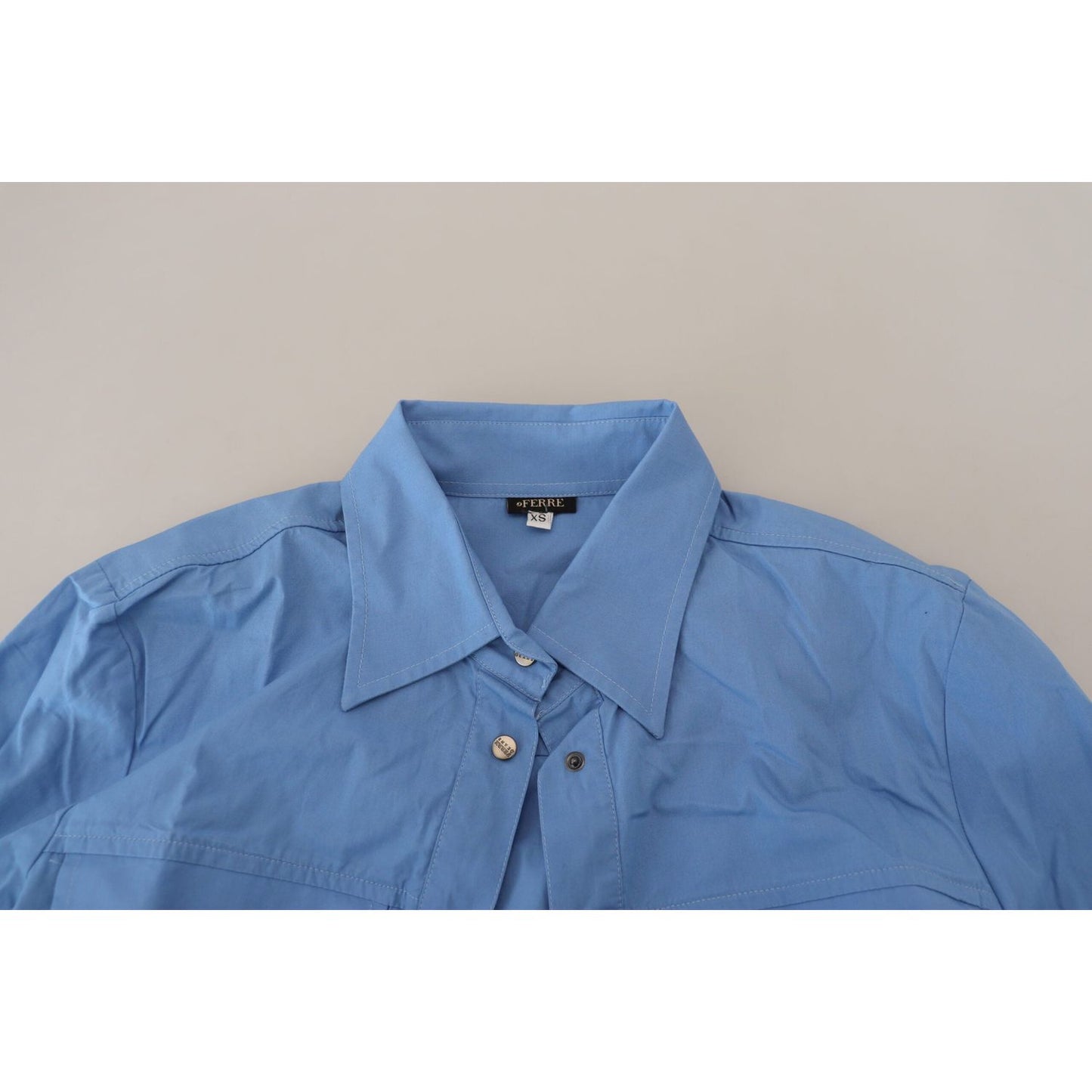 Ferre Elegant Blue Cotton Long Sleeve Polo Top Ferre Steel Blue