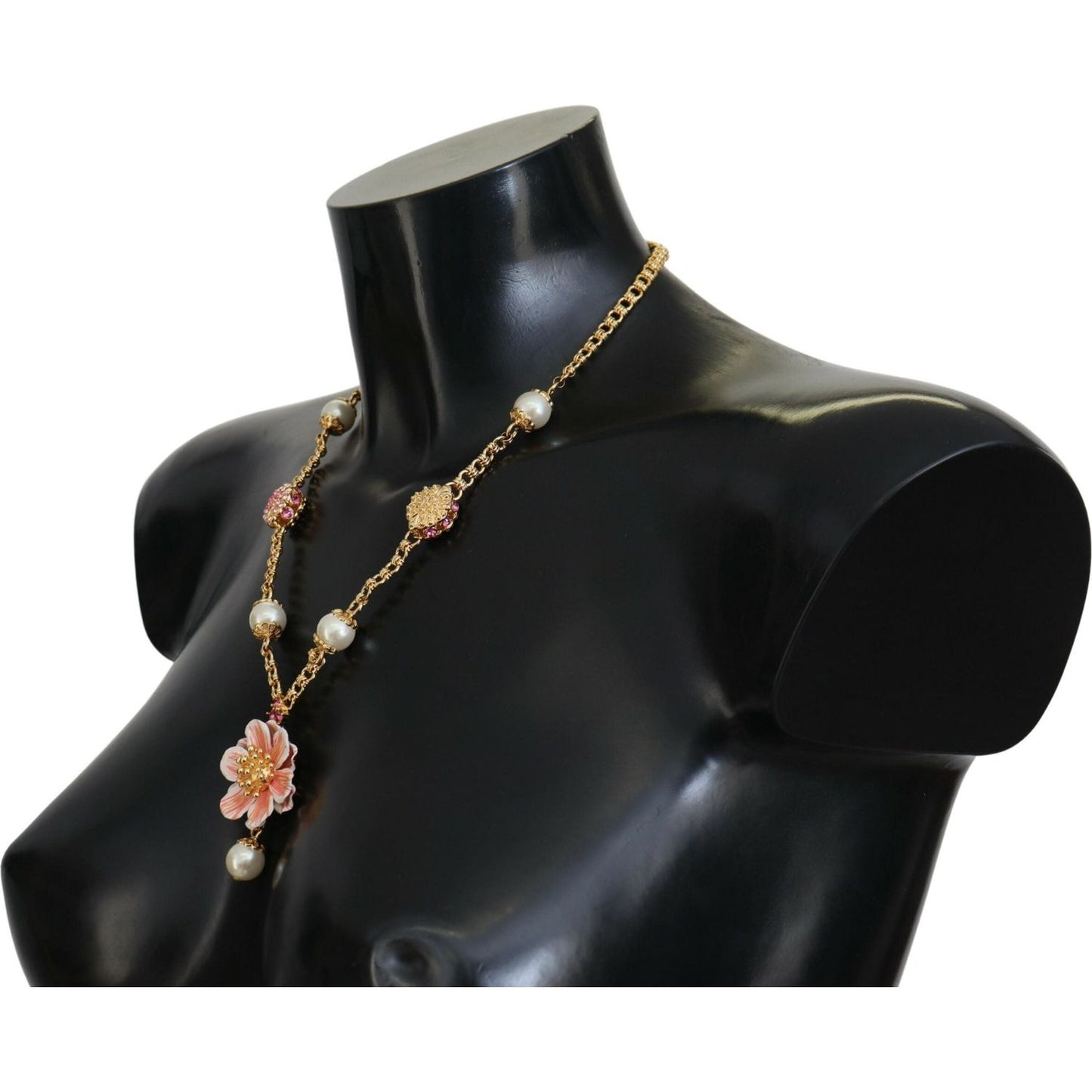 Dolce & Gabbana Elegant Floral Statement Charm Necklace Necklace Dolce & Gabbana Black