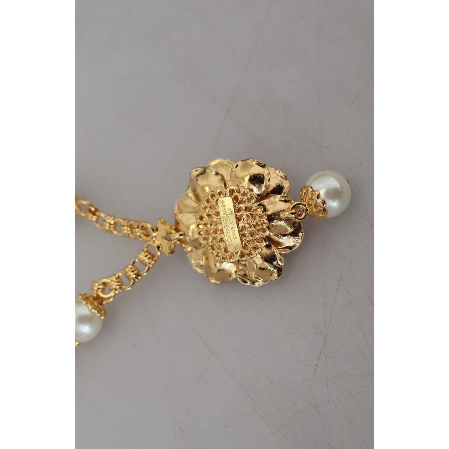 Dolce & Gabbana Elegant Floral Statement Charm Necklace Necklace Dolce & Gabbana Rosy Brown