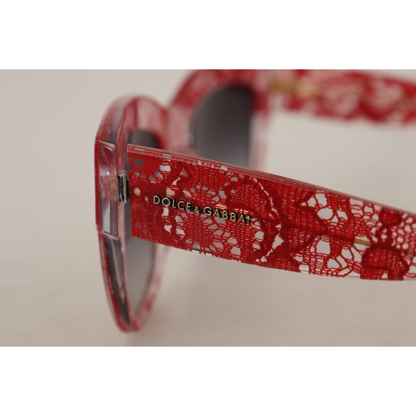 Dolce & Gabbana Elegant Red Lace Detail Sunglasses Dolce & Gabbana Dark Gray