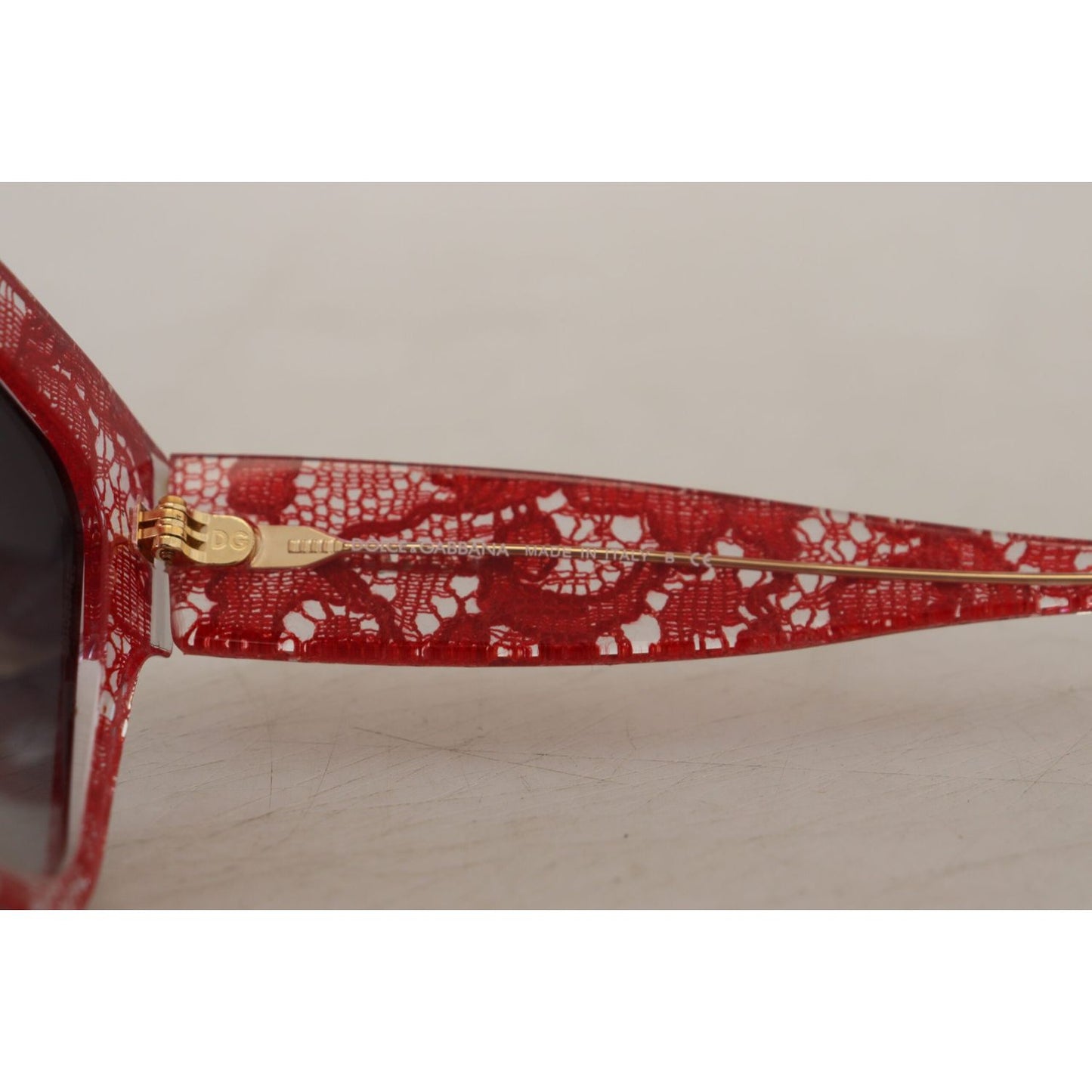 Dolce & Gabbana Elegant Red Lace Detail Sunglasses Dolce & Gabbana Dark Gray