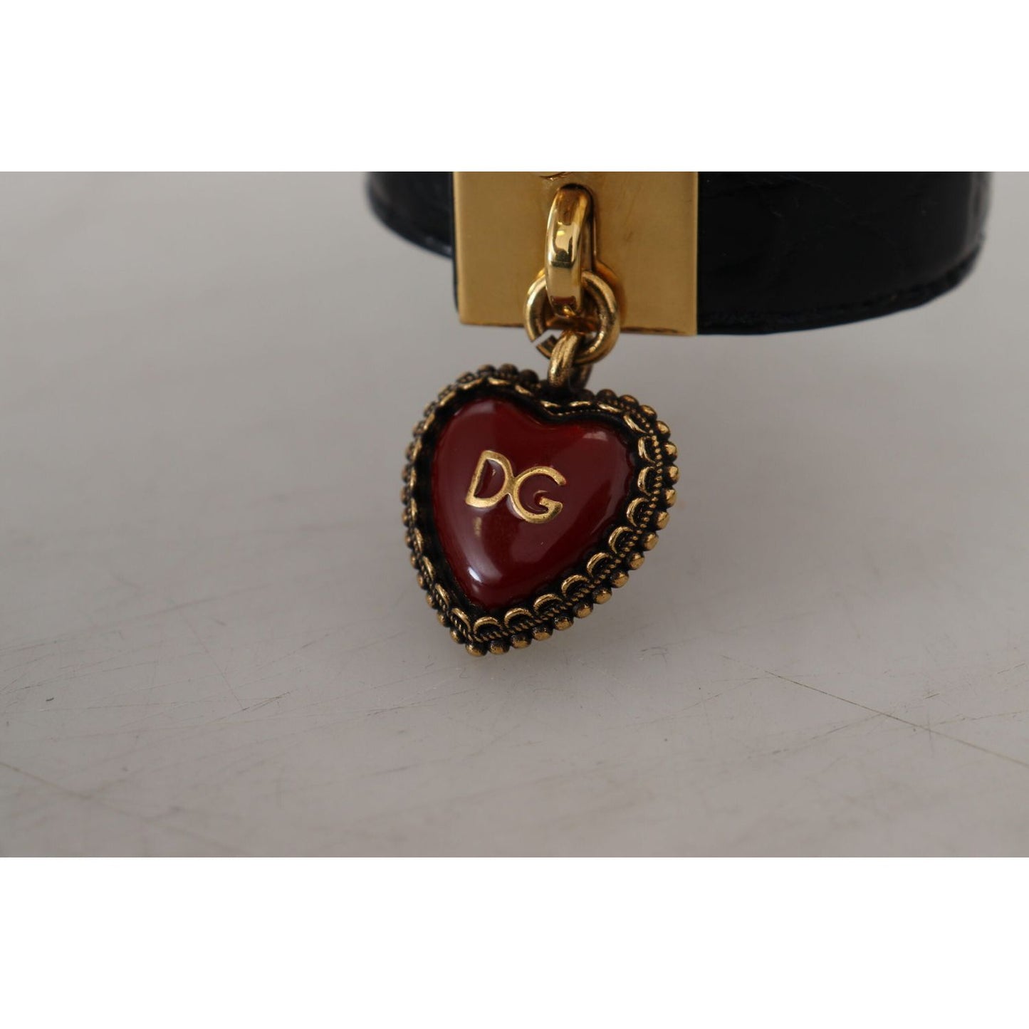 Dolce & Gabbana Elegant Black Leather Gold Detail Bracelet Bracelet Dolce & Gabbana Rosy Brown