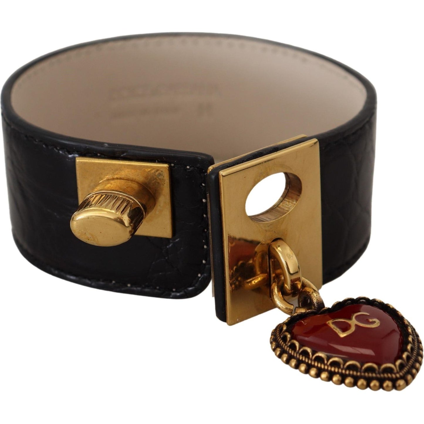 Dolce & Gabbana Elegant Black Leather Gold Detail Bracelet Bracelet Dolce & Gabbana Dim Gray