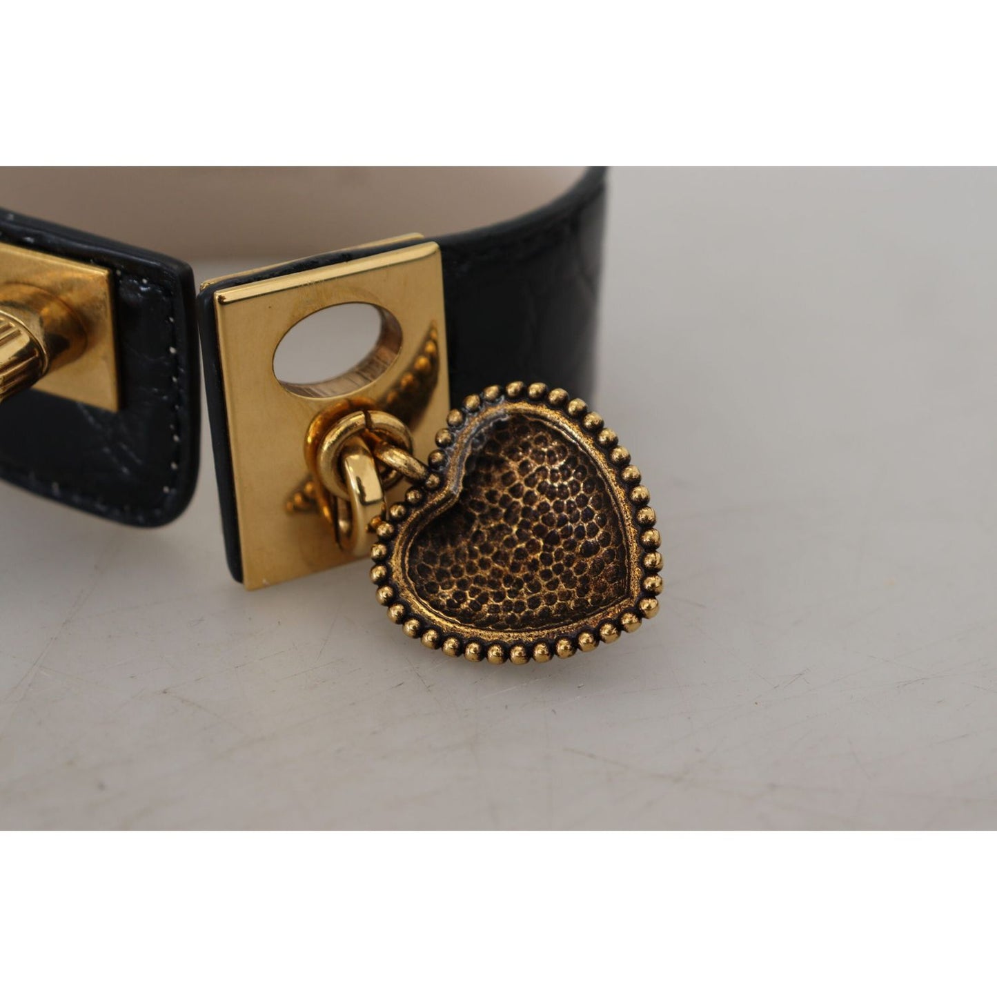 Dolce & Gabbana Elegant Black Leather Gold Detail Bracelet Bracelet Dolce & Gabbana Dark Gray