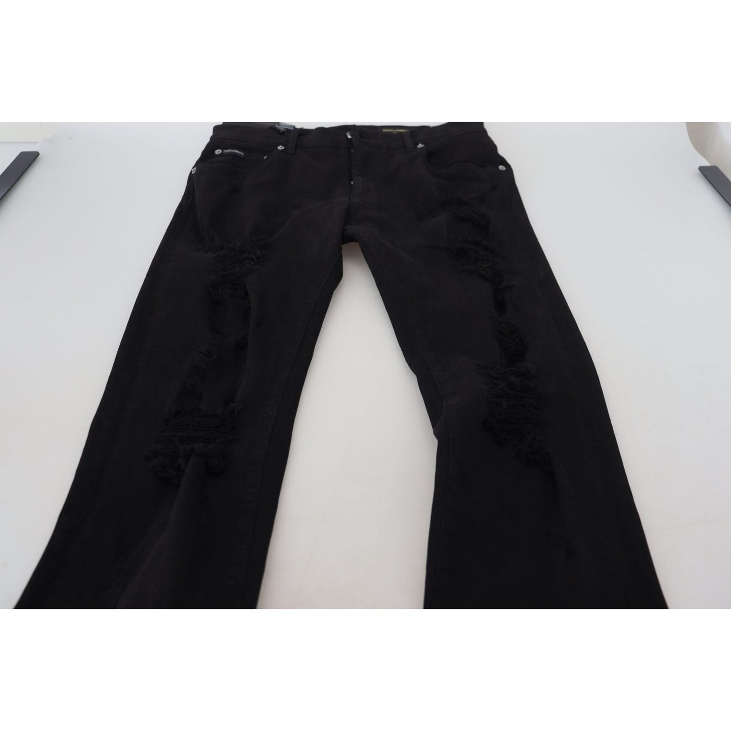 Dolce & Gabbana Svelte Black Tattered Slim Fit Denim Dolce & Gabbana Light Gray
