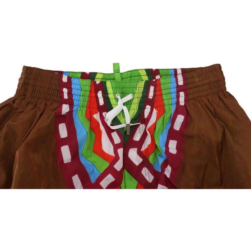 Dsquared² Multicolor Print Swim Shorts Boxer Style Dsquared² Saddle Brown