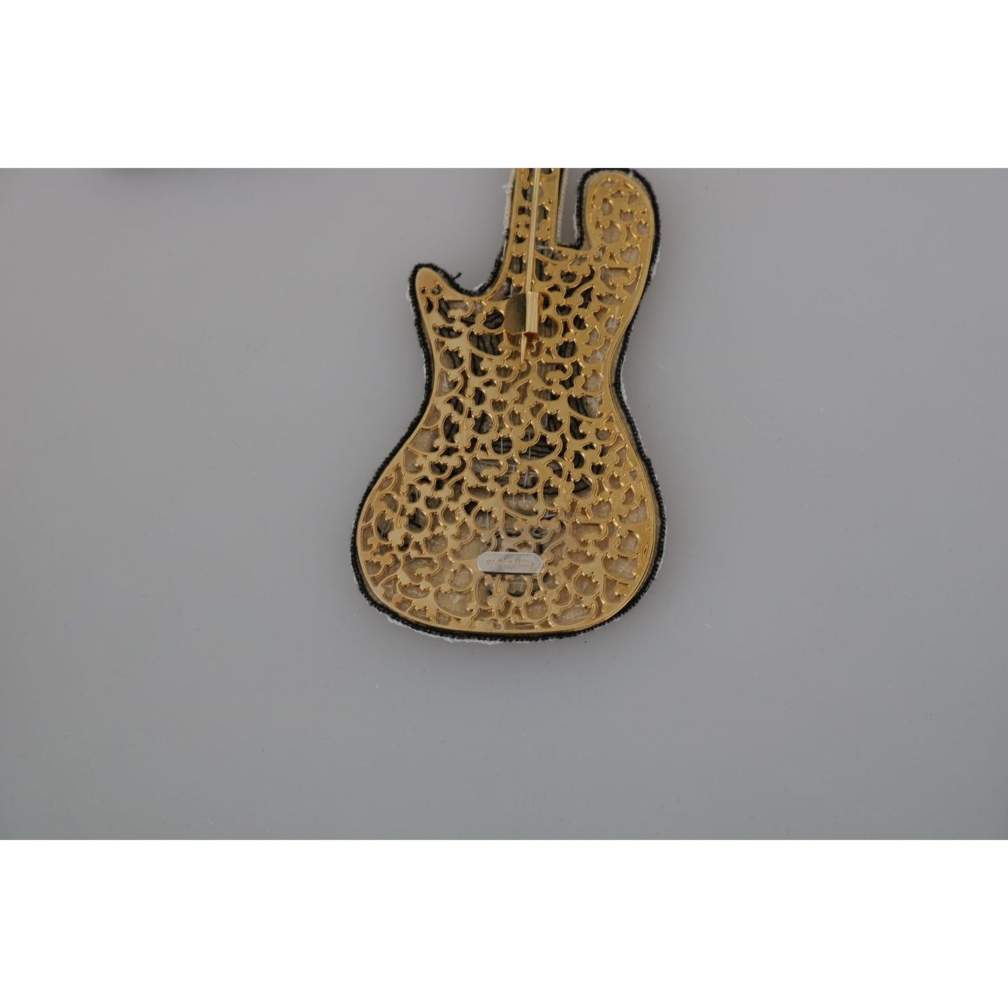 Dolce & Gabbana Gold Sequined Guitar Pin Brooch Brooch Dolce & Gabbana Light Slate Gray