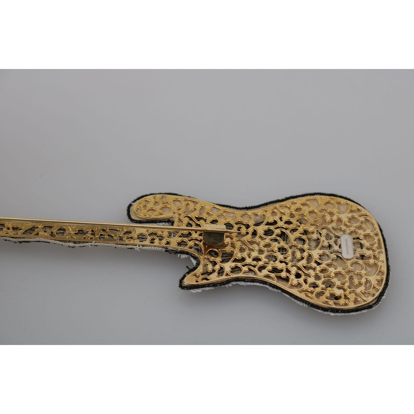 Dolce & Gabbana Gold Sequined Guitar Pin Brooch Brooch Dolce & Gabbana Dark Gray