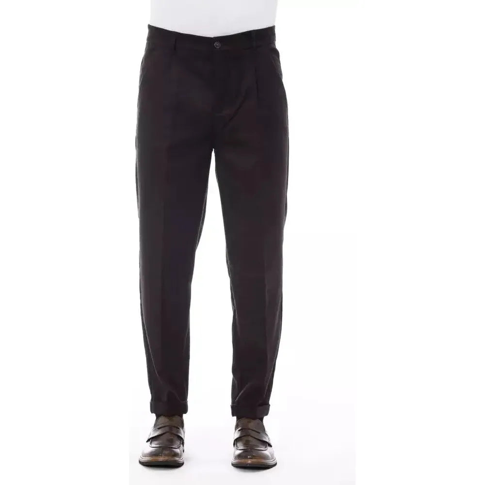 Alpha Studio Brown Wool Men Pants Alpha Studio White Smoke
