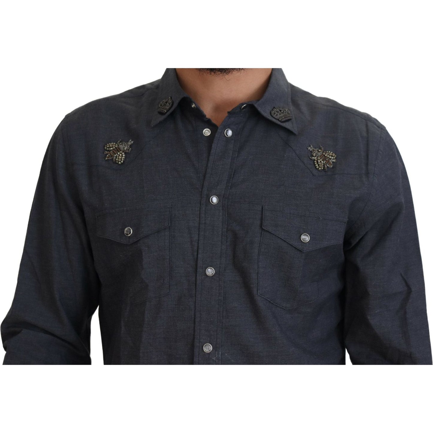 Dolce & Gabbana Elegant Slim-Fit Blue Denim Casual Shirt Dolce & Gabbana Dark Slate Gray