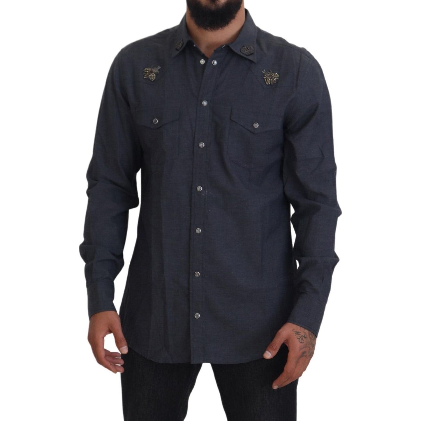 Dolce & Gabbana Elegant Slim-Fit Blue Denim Casual Shirt Dolce & Gabbana Dark Slate Gray